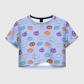 Женская футболка Crop-top 3D с принтом Слаймы в Тюмени, 100% полиэстер | круглая горловина, длина футболки до линии талии, рукава с отворотами | genshin | genshin impact | slime | геншин | геншин импакт | паттерн | слаймы