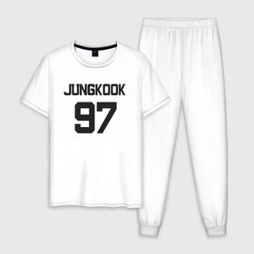 Мужская пижама хлопок с принтом BTS - Jungkook 97 в Тюмени, 100% хлопок | брюки и футболка прямого кроя, без карманов, на брюках мягкая резинка на поясе и по низу штанин
 | boysband | bts | jungkook | jungkook 97 | k pop | korea | korean | music | бтс | джонгук | к поп | кей поп | корейская | корейский | корея | кпоп | музыка | чонгук