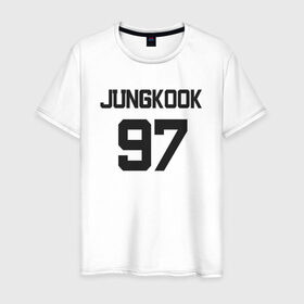 Мужская футболка хлопок с принтом BTS - Jungkook 97 в Тюмени, 100% хлопок | прямой крой, круглый вырез горловины, длина до линии бедер, слегка спущенное плечо. | boysband | bts | jungkook | jungkook 97 | k pop | korea | korean | music | бтс | джонгук | к поп | кей поп | корейская | корейский | корея | кпоп | музыка | чонгук
