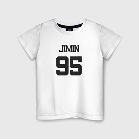 Детская футболка хлопок с принтом BTS - Jimin 95 в Тюмени, 100% хлопок | круглый вырез горловины, полуприлегающий силуэт, длина до линии бедер | boysband | bts | jimin | jimin 95 | k pop | korea | korean | music | бтс | джимин | к поп | кей поп | корейская | корейский | корея | кпоп | музыка | чимин | чимин 95