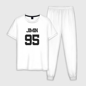 Мужская пижама хлопок с принтом BTS - Jimin 95 в Тюмени, 100% хлопок | брюки и футболка прямого кроя, без карманов, на брюках мягкая резинка на поясе и по низу штанин
 | boysband | bts | jimin | jimin 95 | k pop | korea | korean | music | бтс | джимин | к поп | кей поп | корейская | корейский | корея | кпоп | музыка | чимин | чимин 95