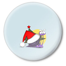 Значок с принтом Улиточка Дед Мороз в Тюмени,  металл | круглая форма, металлическая застежка в виде булавки | графика | ёлка | животное | колпак | новый год | персонаж | природа | рисунок | улитка