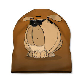 Шапка 3D с принтом Крутой мой верный пес в Тюмени, 100% полиэстер | универсальный размер, печать по всей поверхности изделия | бульдог | графика | крутой парень | очки | персонаж | пес | рисунок | чёрные очки