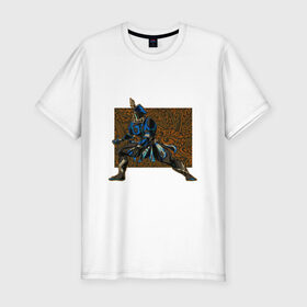 Мужская футболка хлопок Slim с принтом Воин Рино в Тюмени, 92% хлопок, 8% лайкра | приталенный силуэт, круглый вырез ворота, длина до линии бедра, короткий рукав | warframe | арт | варфрейм | воин | индеец | рино | рисунок