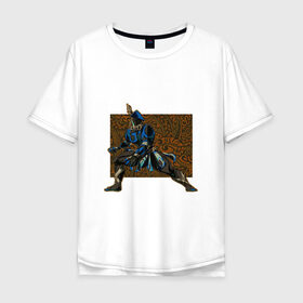 Мужская футболка хлопок Oversize с принтом Воин Рино в Тюмени, 100% хлопок | свободный крой, круглый ворот, “спинка” длиннее передней части | Тематика изображения на принте: warframe | арт | варфрейм | воин | индеец | рино | рисунок
