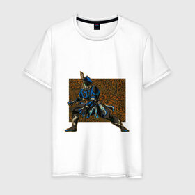 Мужская футболка хлопок с принтом Воин Рино в Тюмени, 100% хлопок | прямой крой, круглый вырез горловины, длина до линии бедер, слегка спущенное плечо. | warframe | арт | варфрейм | воин | индеец | рино | рисунок