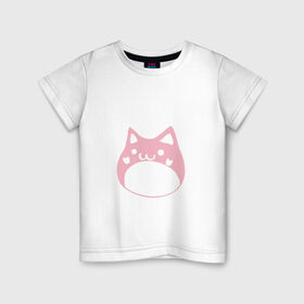 Детская футболка хлопок с принтом Кавайный котик минимализм в Тюмени, 100% хлопок | круглый вырез горловины, полуприлегающий силуэт, длина до линии бедер | аниме | кавай | кавайный | киса | кот | котик | котэ | кошка | минимализм | мяу | нэко | ня | няшный | смайлик | стикер | эмодзи