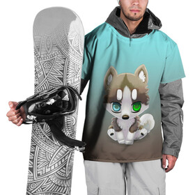 Накидка на куртку 3D с принтом Малыш хаски в Тюмени, 100% полиэстер |  | акито | гав | градиент | животные | любитель собак | малыш | пес | разные глаза | рисунок | собакен | собаки | собаченок | хаски | щенок