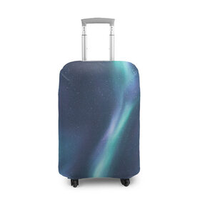 Чехол для чемодана 3D с принтом Северное Сияние в Тюмени, 86% полиэфир, 14% спандекс | двустороннее нанесение принта, прорези для ручек и колес | звёздное небо | зелёный | северное небо. | синий | фиолетовый