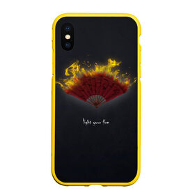 Чехол для iPhone XS Max матовый с принтом Light your fire в Тюмени, Силикон | Область печати: задняя сторона чехла, без боковых панелей | Тематика изображения на принте: веер | желтый | зажги свой огонь | огонь | темный фон