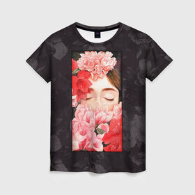 Женская футболка 3D с принтом Flowers girl в Тюмени, 100% полиэфир ( синтетическое хлопкоподобное полотно) | прямой крой, круглый вырез горловины, длина до линии бедер | 8 марта | лучшая в мире | мама | подарок | подарок женщине | подарок любимым | подарок на 8 марта | самая лучшая  в мире | семья