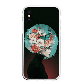 Чехол для iPhone XS Max матовый с принтом Girl in flowers в Тюмени, Силикон | Область печати: задняя сторона чехла, без боковых панелей | 8 марта | лучшая в мире | мама | подарок | подарок женщине | подарок любимым | подарок на 8 марта | самая лучшая  в мире | семья