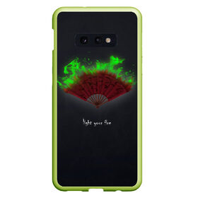 Чехол для Samsung S10E с принтом Light your fire в Тюмени, Силикон | Область печати: задняя сторона чехла, без боковых панелей | веер | зажги свой огонь | зеленый огонь | пламя | темный фон