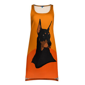 Платье-майка 3D с принтом Доберман в Тюмени, 100% полиэстер | полуприлегающий силуэт, широкие бретели, круглый вырез горловины, удлиненный подол сзади. | верный друг | графика | животное | защитник | красивый пес | природа | рисунок | собака | сторож