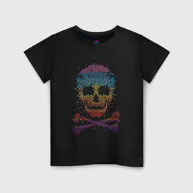 Детская футболка хлопок с принтом Пиксельный череп в Тюмени, 100% хлопок | круглый вырез горловины, полуприлегающий силуэт, длина до линии бедер | Тематика изображения на принте: абстракция | кости | мозаика | паззл | скелет | чеперушка | череп