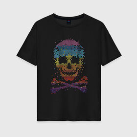 Женская футболка хлопок Oversize с принтом Пиксельный череп в Тюмени, 100% хлопок | свободный крой, круглый ворот, спущенный рукав, длина до линии бедер
 | абстракция | кости | мозаика | паззл | скелет | чеперушка | череп
