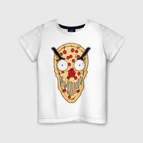 Детская футболка хлопок с принтом Злая пицца в Тюмени, 100% хлопок | круглый вырез горловины, полуприлегающий силуэт, длина до линии бедер | evil | pizza | голова | еда | злой | монстр | пицца | хипстер | череп