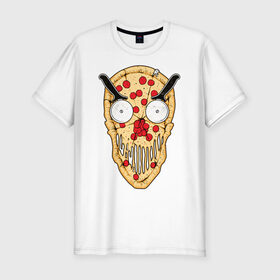 Мужская футболка хлопок Slim с принтом Злая пицца в Тюмени, 92% хлопок, 8% лайкра | приталенный силуэт, круглый вырез ворота, длина до линии бедра, короткий рукав | evil | pizza | голова | еда | злой | монстр | пицца | хипстер | череп