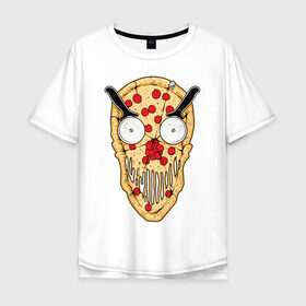 Мужская футболка хлопок Oversize с принтом Злая пицца в Тюмени, 100% хлопок | свободный крой, круглый ворот, “спинка” длиннее передней части | evil | pizza | голова | еда | злой | монстр | пицца | хипстер | череп