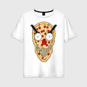 Женская футболка хлопок Oversize с принтом Злая пицца в Тюмени, 100% хлопок | свободный крой, круглый ворот, спущенный рукав, длина до линии бедер
 | evil | pizza | голова | еда | злой | монстр | пицца | хипстер | череп
