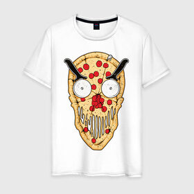 Мужская футболка хлопок с принтом Злая пицца в Тюмени, 100% хлопок | прямой крой, круглый вырез горловины, длина до линии бедер, слегка спущенное плечо. | evil | pizza | голова | еда | злой | монстр | пицца | хипстер | череп