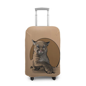 Чехол для чемодана 3D с принтом Горный лев в Тюмени, 86% полиэфир, 14% спандекс | двустороннее нанесение принта, прорези для ручек и колес | большая кошка | графика | дикий мир | животное | кошка | персонаж | природа | рисунок | хищник