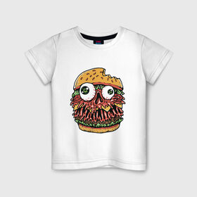 Детская футболка хлопок с принтом Злой бургер в Тюмени, 100% хлопок | круглый вырез горловины, полуприлегающий силуэт, длина до линии бедер | бургер | глаза | голова | еда | лицо | хипстер | череп