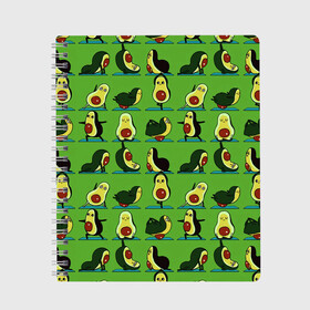 Тетрадь с принтом Авокадо | Зарядка в Тюмени, 100% бумага | 48 листов, плотность листов — 60 г/м2, плотность картонной обложки — 250 г/м2. Листы скреплены сбоку удобной пружинной спиралью. Уголки страниц и обложки скругленные. Цвет линий — светло-серый
 | avocado | food | fruit | pattern | vegan | vegetarian | авокадо | веган | вегетарианство | еда | зарядка | зелёная | паттерн | правильное питание | спорт | физра | фрукт | фрукты