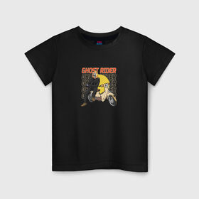 Детская футболка хлопок с принтом Ghost Rider в Тюмени, 100% хлопок | круглый вырез горловины, полуприлегающий силуэт, длина до линии бедер | Тематика изображения на принте: ghost rider | кино | мотоцикл | персонаж | призрачный гонщик | прикол | скелет | скутер | фильм | череп | юмор