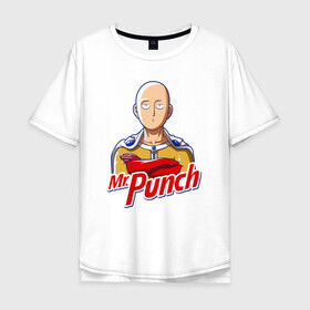 Мужская футболка хлопок Oversize с принтом Mr.Punch в Тюмени, 100% хлопок | свободный крой, круглый ворот, “спинка” длиннее передней части | Тематика изображения на принте: anime | japan | man | manga | mr | one | proper | punch | saitama | tegunvteg | аниме | ванпанчмен | манга | мистер | мульт | пропер | сайтама | япония