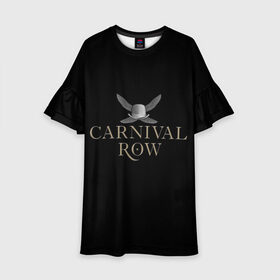 Детское платье 3D с принтом Карнивал Роу - Carnival Row в Тюмени, 100% полиэстер | прямой силуэт, чуть расширенный к низу. Круглая горловина, на рукавах — воланы | Тематика изображения на принте: carnival row | волшебный | исторический | карнивал роу | крылья | лого | логотип | подарок | сериал | сказка | фея | черный | шляпа
