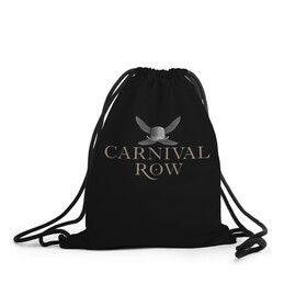 Рюкзак-мешок 3D с принтом Карнивал Роу - Carnival Row в Тюмени, 100% полиэстер | плотность ткани — 200 г/м2, размер — 35 х 45 см; лямки — толстые шнурки, застежка на шнуровке, без карманов и подкладки | carnival row | волшебный | исторический | карнивал роу | крылья | лого | логотип | подарок | сериал | сказка | фея | черный | шляпа