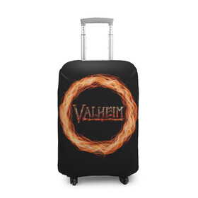 Чехол для чемодана 3D с принтом Valheim - огненный круг в Тюмени, 86% полиэфир, 14% спандекс | двустороннее нанесение принта, прорези для ручек и колес | valheim | вальхейм | викинги | игра | компьютерный | круг | логотип | минимализм | огненный | огонь | подарок | черный