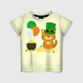 Детская футболка 3D с принтом Ирландский Кот в Тюмени, 100% гипоаллергенный полиэфир | прямой крой, круглый вырез горловины, длина до линии бедер, чуть спущенное плечо, ткань немного тянется | день святого патрика | ирландия | ирландский | ирландский клевер | ирландский кот | клевер | кот | патрик | с котом | святой патрик