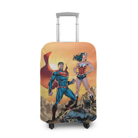 Чехол для чемодана 3D с принтом Лига Справедливости в Тюмени, 86% полиэфир, 14% спандекс | двустороннее нанесение принта, прорези для ручек и колес | batman | justice league | superman | vdzabma | wonder woman | бэтмен | лига справедливости | супермен | чудо женщина