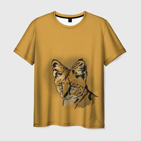Мужская футболка 3D с принтом Сервал в Тюмени, 100% полиэфир | прямой крой, круглый вырез горловины, длина до линии бедер | африка | графика | дикий мир | животное | кошка | персонаж | природа | рисунок | хищник