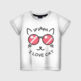 Детская футболка 3D с принтом I Love cat (я люблю котов) в Тюмени, 100% гипоаллергенный полиэфир | прямой крой, круглый вырез горловины, длина до линии бедер, чуть спущенное плечо, ткань немного тянется | 8 марта | cat | i love you | kiss | love | губы | девушке | день влюбленных | зубы | киса | кот | котик | коты | люблю котов | любовь | любтмой | марта | очки | поцелуй | розовые губы | розовый | страсть | течет