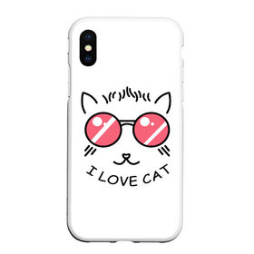 Чехол для iPhone XS Max матовый с принтом I Love cat (я люблю котов) в Тюмени, Силикон | Область печати: задняя сторона чехла, без боковых панелей | Тематика изображения на принте: 8 марта | cat | i love you | kiss | love | губы | девушке | день влюбленных | зубы | киса | кот | котик | коты | люблю котов | любовь | любтмой | марта | очки | поцелуй | розовые губы | розовый | страсть | течет