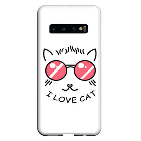 Чехол для Samsung Galaxy S10 с принтом I Love cat (я люблю котов) в Тюмени, Силикон | Область печати: задняя сторона чехла, без боковых панелей | Тематика изображения на принте: 8 марта | cat | i love you | kiss | love | губы | девушке | день влюбленных | зубы | киса | кот | котик | коты | люблю котов | любовь | любтмой | марта | очки | поцелуй | розовые губы | розовый | страсть | течет