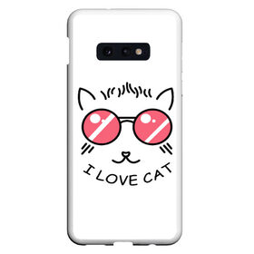 Чехол для Samsung S10E с принтом I Love cat (я люблю котов) в Тюмени, Силикон | Область печати: задняя сторона чехла, без боковых панелей | 8 марта | cat | i love you | kiss | love | губы | девушке | день влюбленных | зубы | киса | кот | котик | коты | люблю котов | любовь | любтмой | марта | очки | поцелуй | розовые губы | розовый | страсть | течет