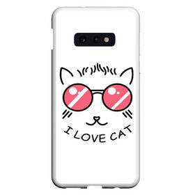 Чехол для Samsung S10E с принтом I Love cat (я люблю котов) в Тюмени, Силикон | Область печати: задняя сторона чехла, без боковых панелей | Тематика изображения на принте: 8 марта | cat | i love you | kiss | love | губы | девушке | день влюбленных | зубы | киса | кот | котик | коты | люблю котов | любовь | любтмой | марта | очки | поцелуй | розовые губы | розовый | страсть | течет