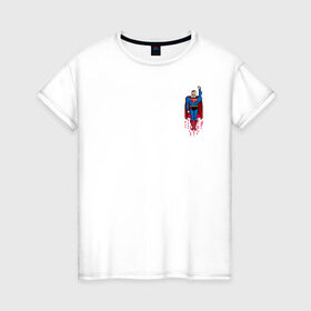 Женская футболка хлопок с принтом Superman 8 bit в Тюмени, 100% хлопок | прямой крой, круглый вырез горловины, длина до линии бедер, слегка спущенное плечо | Тематика изображения на принте: justice league | superman | vdzabma | лига справедливости | супермен