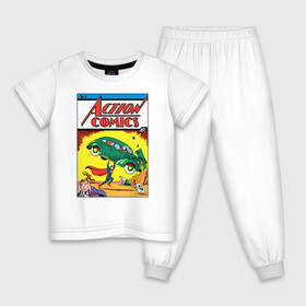 Детская пижама хлопок с принтом Супермен Action Comics #1 в Тюмени, 100% хлопок |  брюки и футболка прямого кроя, без карманов, на брюках мягкая резинка на поясе и по низу штанин
 | Тематика изображения на принте: superman | vdzabma | супермен
