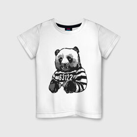 Детская футболка хлопок с принтом Задержанный панда в Тюмени, 100% хлопок | круглый вырез горловины, полуприлегающий силуэт, длина до линии бедер | бандит | медведь | опасный | панда | преступник | хипстер | хулиган