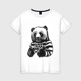 Женская футболка хлопок с принтом Задержанный панда в Тюмени, 100% хлопок | прямой крой, круглый вырез горловины, длина до линии бедер, слегка спущенное плечо | бандит | медведь | опасный | панда | преступник | хипстер | хулиган