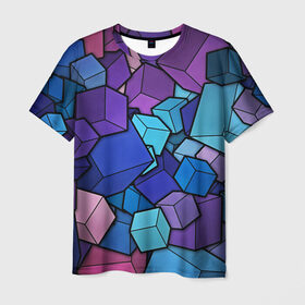 Мужская футболка 3D с принтом Vector-Shape в Тюмени, 100% полиэфир | прямой крой, круглый вырез горловины, длина до линии бедер | Тематика изображения на принте: абстракция | кубики | кубы | линии | цветные кубики