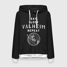 Женская толстовка 3D с принтом Eat Sleep Valheim Repeat в Тюмени, 100% полиэстер  | двухслойный капюшон со шнурком для регулировки, мягкие манжеты на рукавах и по низу толстовки, спереди карман-кенгуру с мягким внутренним слоем. | elder | loki | odin | the | thor | valheim | биврёст | валхейм | вальхейм | викинги | всеотец | дракар | древний | древо | ётун | йотун | локи | мира | один | тор | фенир | хель | черный лес | эйктюр