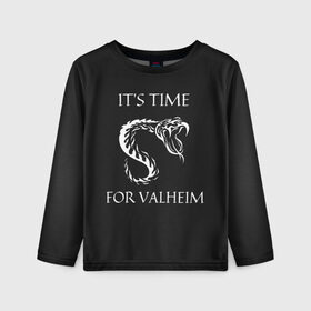 Детский лонгслив 3D с принтом Its time for Valheim в Тюмени, 100% полиэстер | длинные рукава, круглый вырез горловины, полуприлегающий силуэт
 | elder | loki | odin | the | thor | valheim | биврёст | валхейм | вальхейм | викинги | всеотец | дракар | древний | древо | ётун | йотун | локи | мира | один | тор | фенир | хель | черный лес | эйктюр