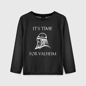 Детский лонгслив 3D с принтом Its time for Valheim в Тюмени, 100% полиэстер | длинные рукава, круглый вырез горловины, полуприлегающий силуэт
 | elder | loki | odin | the | thor | valheim | биврёст | валхейм | вальхейм | викинги | всеотец | дракар | древний | древо | ётун | йотун | локи | мира | один | тор | фенир | хель | черный лес | эйктюр