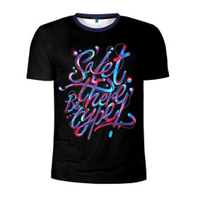 Мужская футболка 3D спортивная с принтом Неон в Тюмени, 100% полиэстер с улучшенными характеристиками | приталенный силуэт, круглая горловина, широкие плечи, сужается к линии бедра | glitch | neon | type | буквы | глитч | краски | надпись | неон | текст